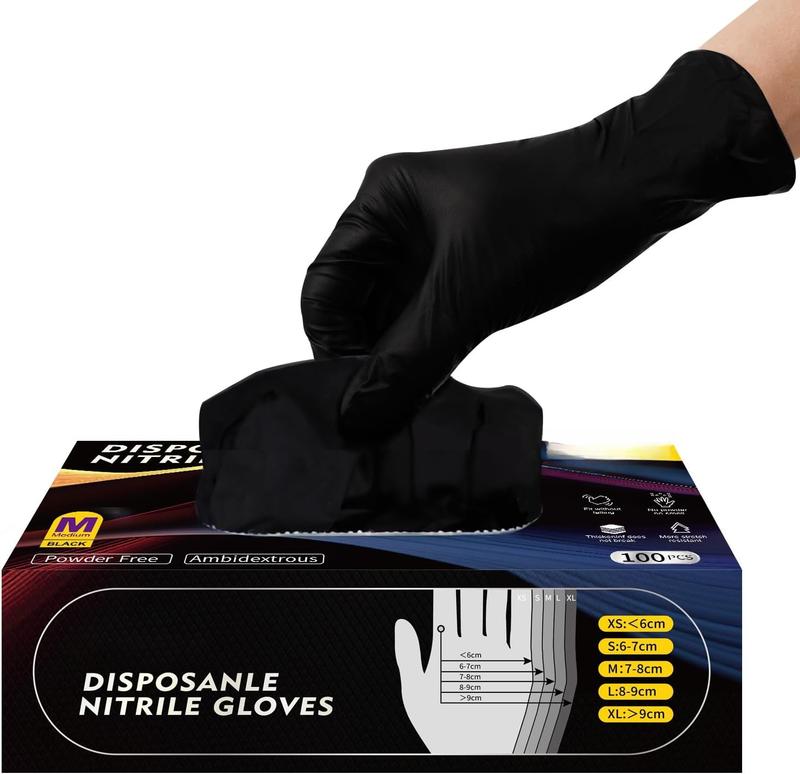 Gloves Disposable Latex Free & Powder Free, -resistant Disposable Gloves with Textured Fingertips for Cleaning,  Prep, Work, Black, 100 count, Medium