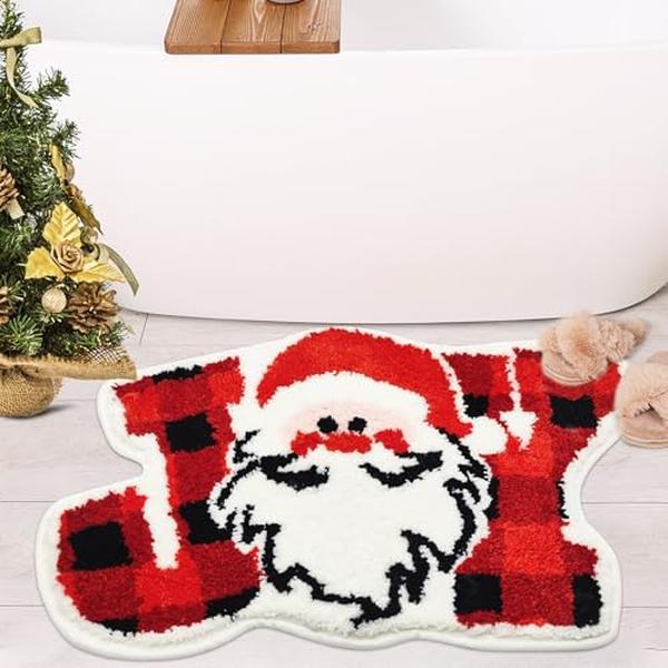 Christmas Bathroom Rugs, Santa Claus Christmas Bath Mat for Bathroom Decorations, Farmhouse Christmas Rugs for Bathroom Decor for The Home, Holiday Cute Bath Decor Non-Slip 16x24 Inches