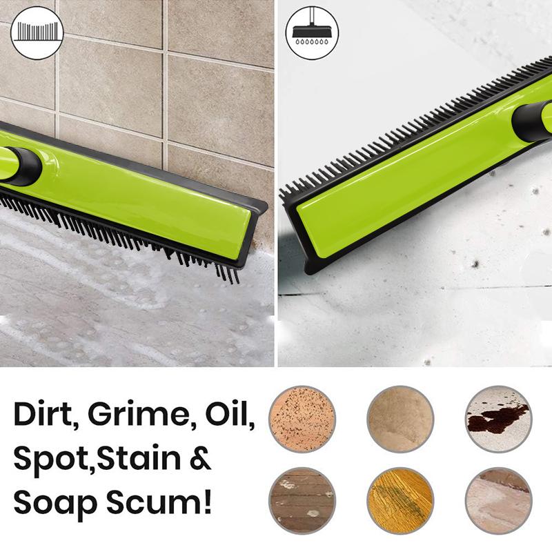 Indoor Pet Hair Rubber Broom with Carpet Rake and Squeegee, green steammop