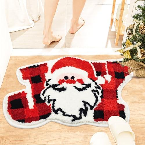 Christmas Bathroom Rugs, Santa Claus Christmas Bath Mat for Bathroom Decorations, Farmhouse Christmas Rugs for Bathroom Decor for The Home, Holiday Cute Bath Decor Non-Slip 16x24 Inches