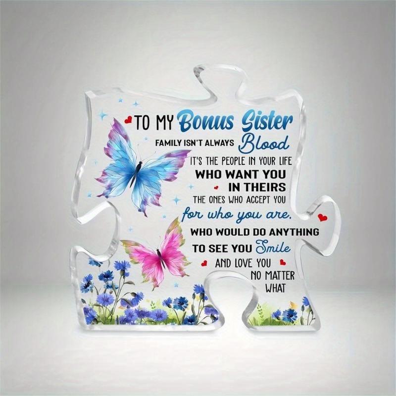 to My Bonus Sisters Gifts from Sister, Birthday Gifts for Sister, Sister in Law Unbiological Sister Gift from Brother Stepsister Step Sisters Plaque, Sister Appreciation Puzzle-shaped Acrylic