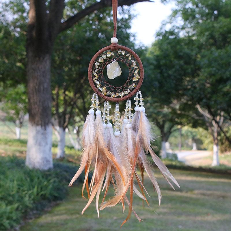 Natural Agate Dream Catchers 7 Chakra Crystal Gemstone Dream Catcher Tree Life Crystal Feather Dream Catchers Bedroom Hangings