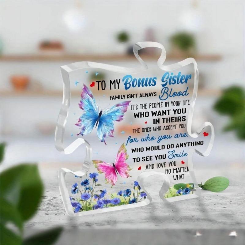 to My Bonus Sisters Gifts from Sister, Birthday Gifts for Sister, Sister in Law Unbiological Sister Gift from Brother Stepsister Step Sisters Plaque, Sister Appreciation Puzzle-shaped Acrylic