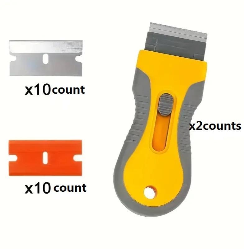 Multi-functional Cleaning Scraper Tool, Including 2 Scraper & 20 Blades, Multipurpose Cleaning Tool for Label, Sticker, Glass & Stove