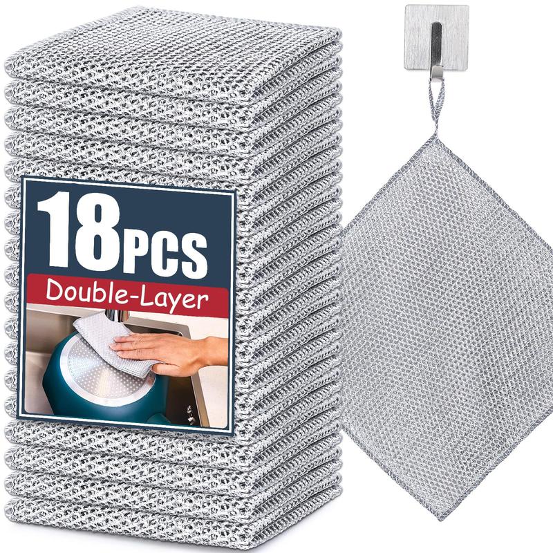 18 Pcs New Upgrade Steel Wire Dishcloth,Double-Layer Powerful Cleaning Non-Scratch Wire Dishcloth Rag for Cookware, Sinks, Dishes, Stove Tops Kitchen