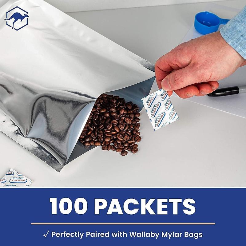 300cc Oxygen Absorbers - 100 Count (10x Packs of 10) with Indicator - for Long Term Food Storage, Mylar Bags, Canning, Dehydrated, & Preserved Foods - FDA Food Safe