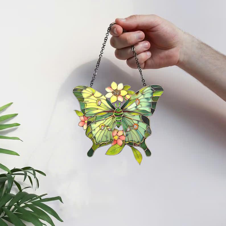 3D Luna Moth butterfly window decor, Mica Flowers ornament, Flowers Wall Window Hanging Art Decoration, Butterflies Acrylic, Gift for her, mom