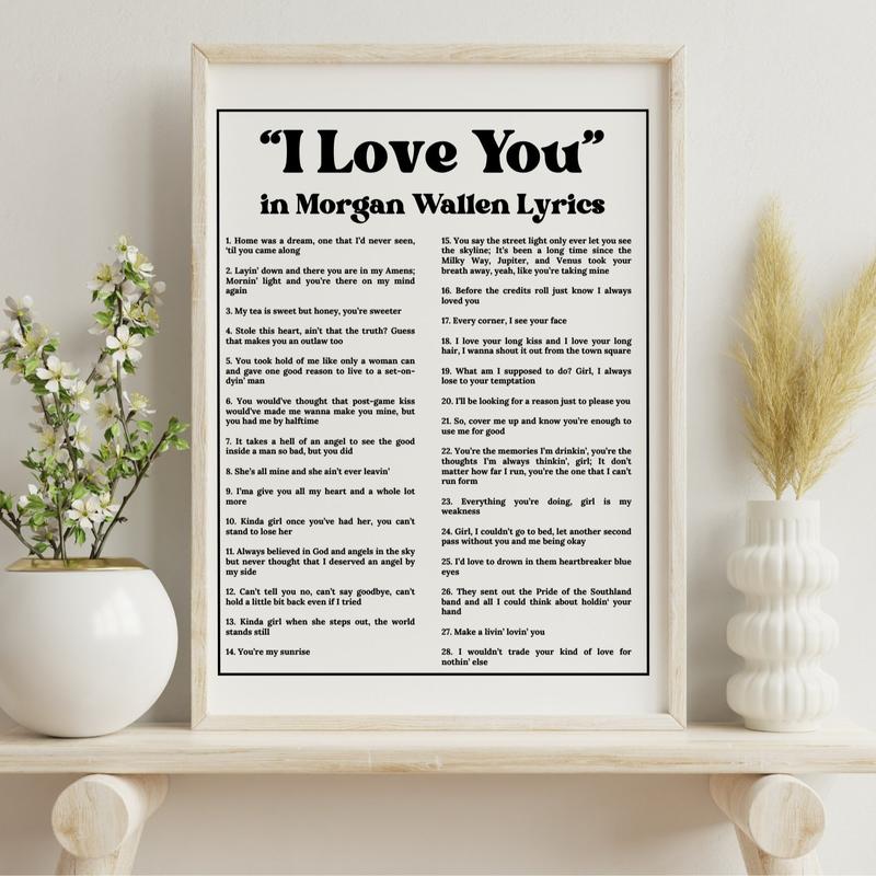 Wall Art | I Love You Country Singer Black And Green Lyrics Poster | Coastal Cowgirl | Country Music Merch | Western Decor