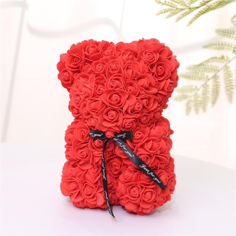 Artificial Rose Bear with Gift Box, 1 Count Romantic Rose Flower Bear, Birthday Gift for Girlfriend & Boyfriend, Home Decoration