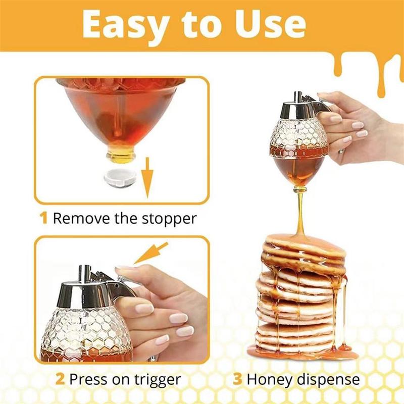 Honey Dispenser, 1 Count Creative Honey Jar with Base, Funnel Type Sauce Bottle, Syrup Pot, Kitchen Products, Practical Kitchen Gadget, Kitchen Accessories