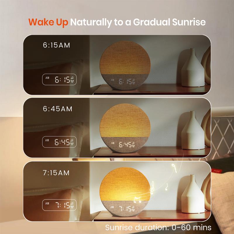 Sunrise Alarm Clock and Sound Machine Nightlight, Christmas Gift, Digital Dimmable Clock for Bedroom, 26 Sleep Sounds, White Noise Machine for Adults, Wake Up Light Alarm Clock Decor