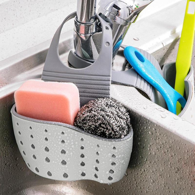 Sink Faucet Drain Storage Basket, 1 Count Adjustable Sink Draining Basket, Kitchen Sink Organizer