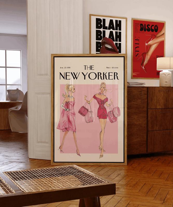 Trendy the New Yorker Poster Magazine Cover Retro Girly Pink Prints 70s Decor Vintage