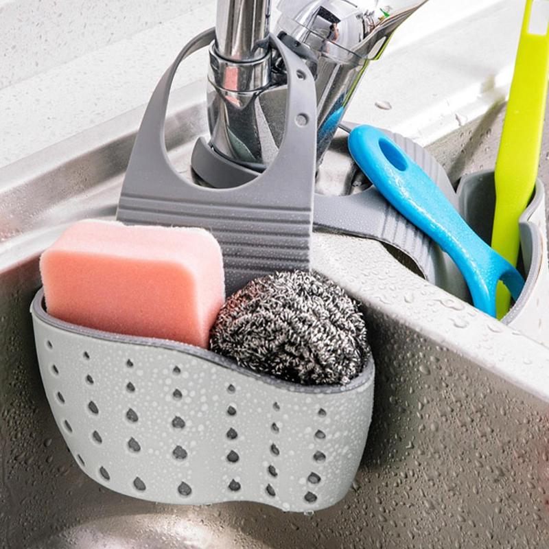 Sink Faucet Drain Storage Basket, 1 Count Adjustable Sink Draining Basket, Kitchen Sink Organizer