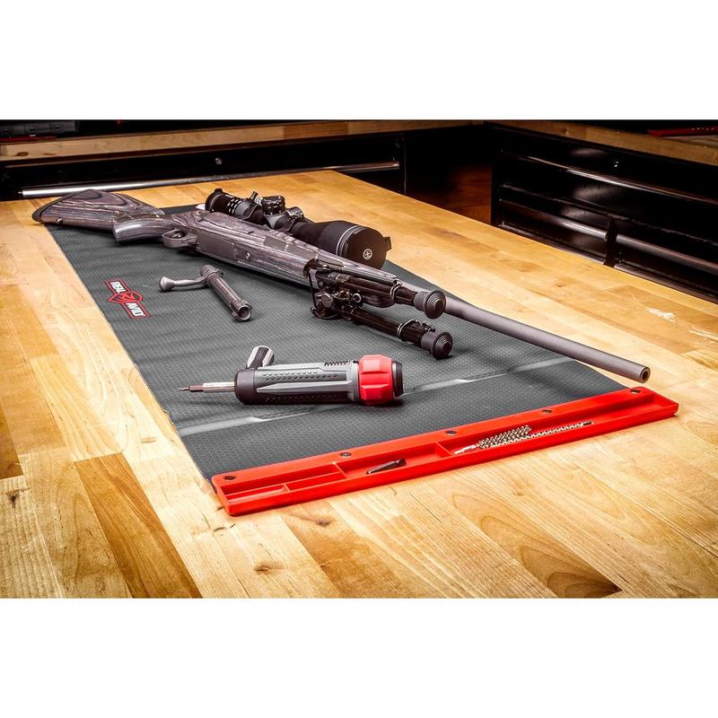 Universal Smart Mat - 43x16”, Large Gun Cleaning Mat With Integrated Red Parts Tray, Gun Oil Resistant, Non-Slip, Padded Cleaning Mat, Great Rifle Cleaning Mat for Gun Cleaning Kits,charcoal