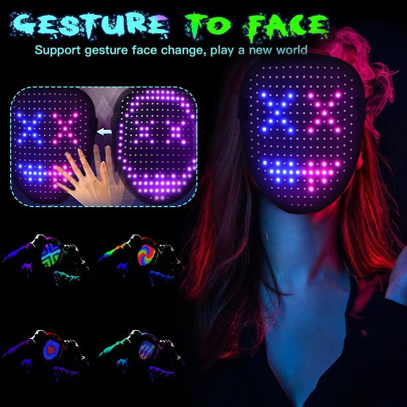 LED Light Up Mask, 1 Count Gesture Sensing LED Lighted Face Transforming Mask, Unisex Mask for Costume Cosplay Party Masquerade