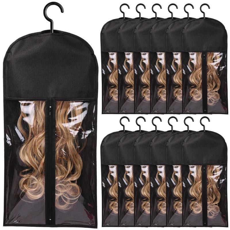 Hair Wig Storage Bag, 12pcs Clear Hair Wig Holder with Hook, Dustproof Hair Wig Organizer, Home Organizer for Bedroom, Living Room