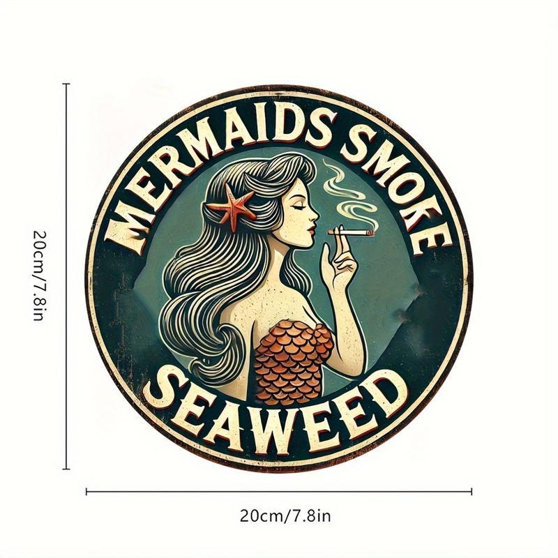 Vintage Mermaid Seaweed Smoke Sign: 20cm 7.8in Diameter, Waterproof, No Fading, Not Rusting, Resistant to Heat & Cold - Perfect for Home, Bar, or Restaurant Decor