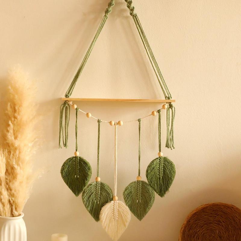 Boho Style Leaf Design Hanging Decor, Tassel Decor Wall Hanging, Wall Decor Shelf for Home Living Room Bedroom