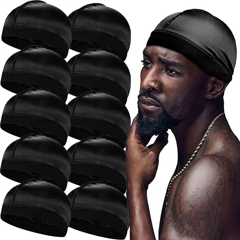 Wave Cap, Silk Stocking Wave Caps for 360, 540, 720 Waves, Black Silky Bonnet Satin Silk Hair Bonnet Durags Elastic Band Stain Caps Hair Wrap for Men Women Sleep Shower 65