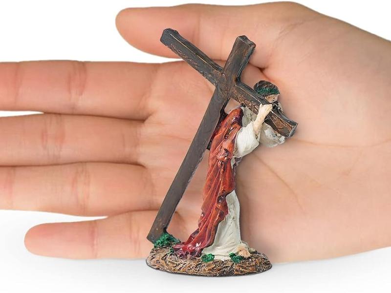 Jesus Carrying Cross Mini Statue Decor Gift Religious Ornaments Home Decor Religious Decor