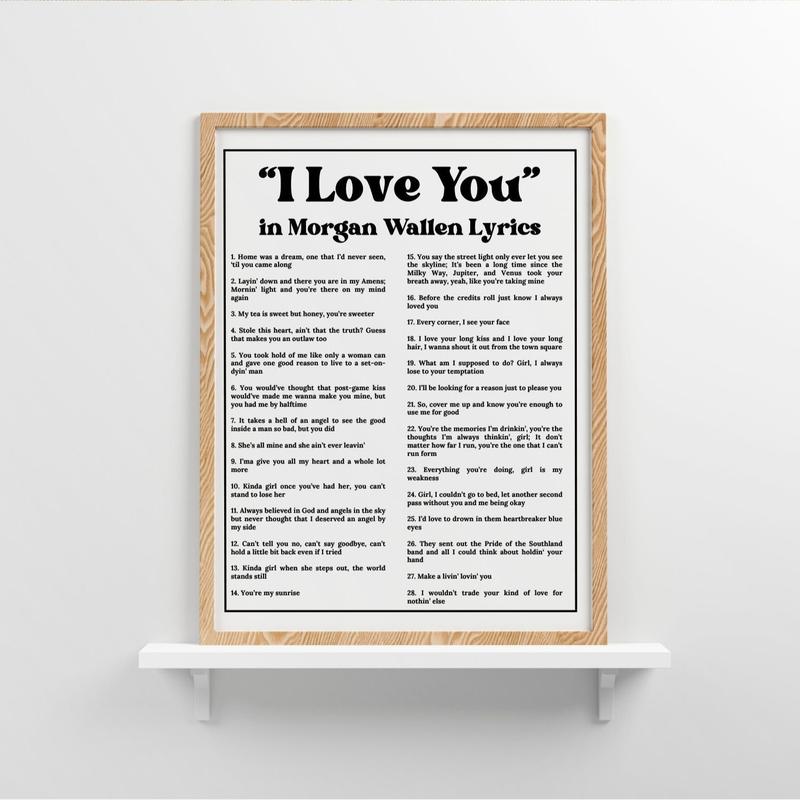 Wall Art | I Love You Country Singer Black And Green Lyrics Poster | Coastal Cowgirl | Country Music Merch | Western Decor