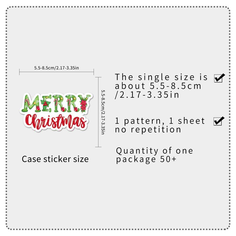 Christmas Themed Sticker, 50pcs set Waterproof Self Adhesive Decor Paper, Decor Sticker For Gift Greeting Card Water Bottle Laptop Phone, Christmas Gift