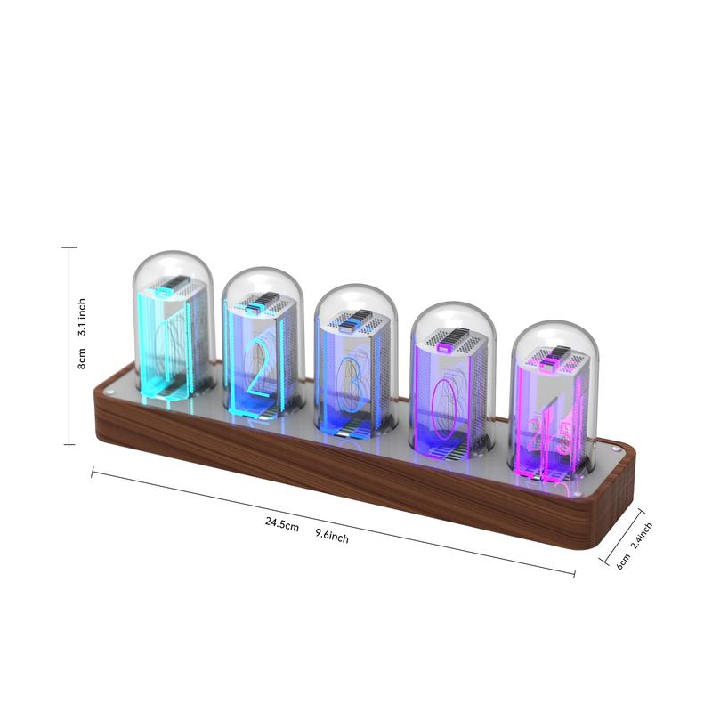 ClocTeck Nixie Tube Clock Walnut Digital Desk Clock, Support Wi-Fi Time Calibration, Alarm And 12 24h Display, No Assemble Required - A Retro Gift For Friends (Walnut Color)