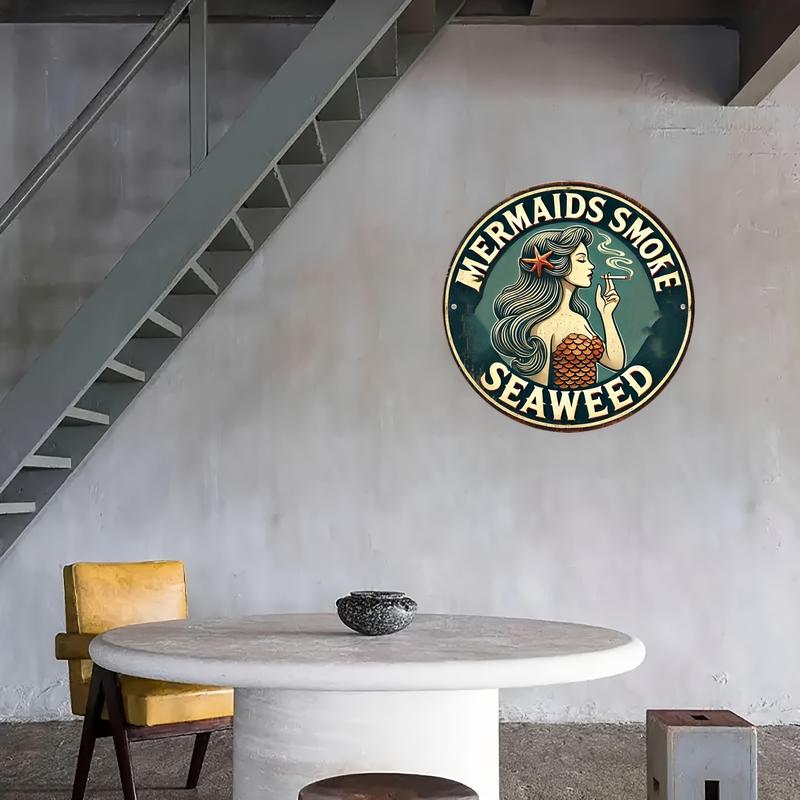 Vintage Mermaid Seaweed Smoke Sign: 20cm 7.8in Diameter, Waterproof, No Fading, Not Rusting, Resistant to Heat & Cold - Perfect for Home, Bar, or Restaurant Decor