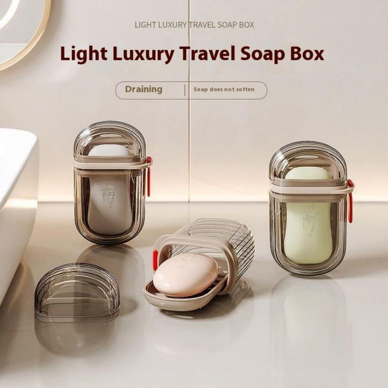 Portable Soap Box, 1 Count Double Layer Sealed Drainage Soap Box, Travel Soap Box, Mini Light Luxury Soap Holder for Home Bathroom