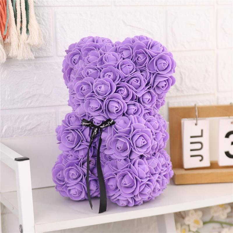 Artificial Rose Bear with Gift Box, 1 Count Romantic Rose Flower Bear, Birthday Gift for Girlfriend & Boyfriend, Home Decoration