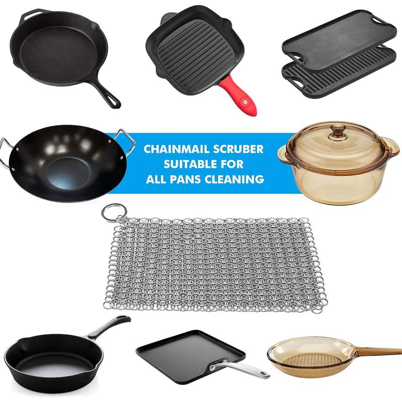 Cast Iron Scrubber Stainless Steel Cast Iron Skillet Cleaner 8