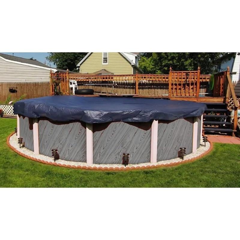 24 ft Round Pool Cover | Economy Above Ground Pool Cover | Blue Black Reversible Heavy Duty Winter Pool Cover | Cold and UV Resistant | Shields Pools from Seasonal Debris