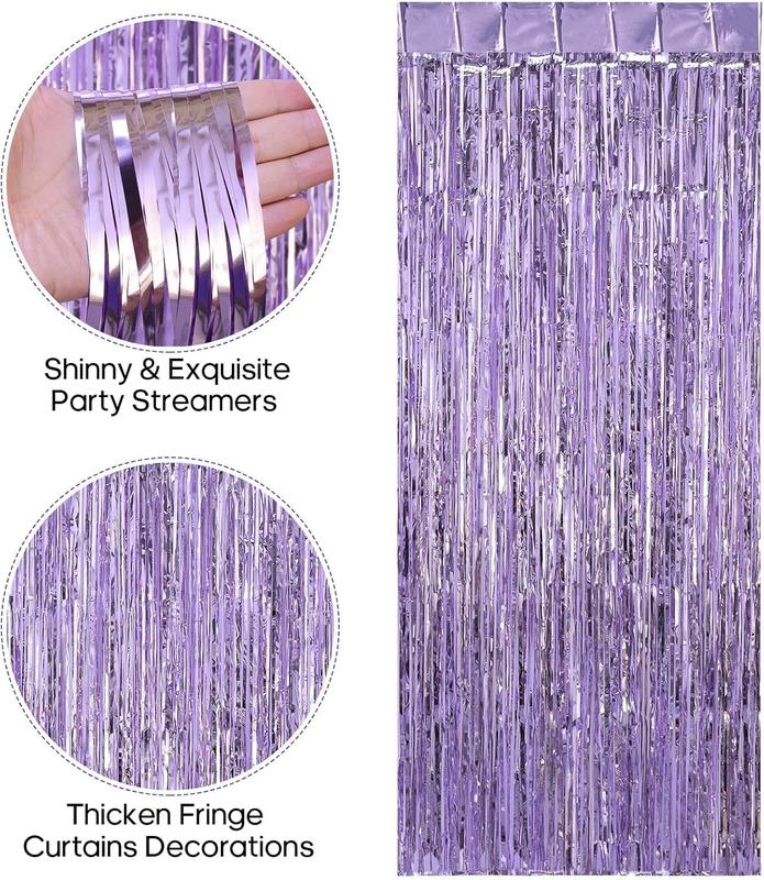 2 Pack Fringe Curtains Backdrops, Foil Fringe Curtains, Door Streamers for Birthday Wedding Bridal Shower Holiday Graduation Party Decorations, Photo Booth Backdrops Light Purple