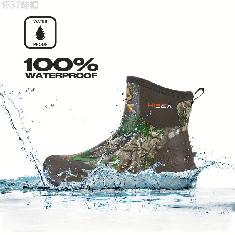 HISEA Excursion Pro Ankle Rain Boots - Waterproof Insulated Neoprene Rubber Boots for Men - Ideal for Hunting, Gardening, Farming, Hiking, Camping, and Mud Work with Breathable Membrane, Slip-Resistant Outsole, and Comfortable Insoles