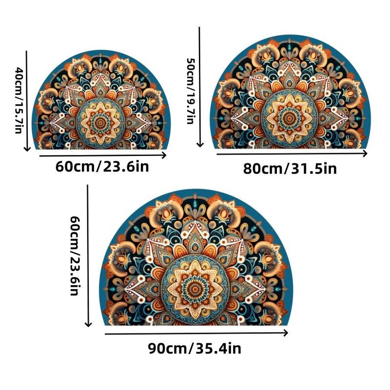 Boho Style Mandala Pattern Bathroom Mat, 1 Count Non-slip Soft Semicircle Floor Mat, Decorative Carpet for Home Living Room Bedroom Bathroom