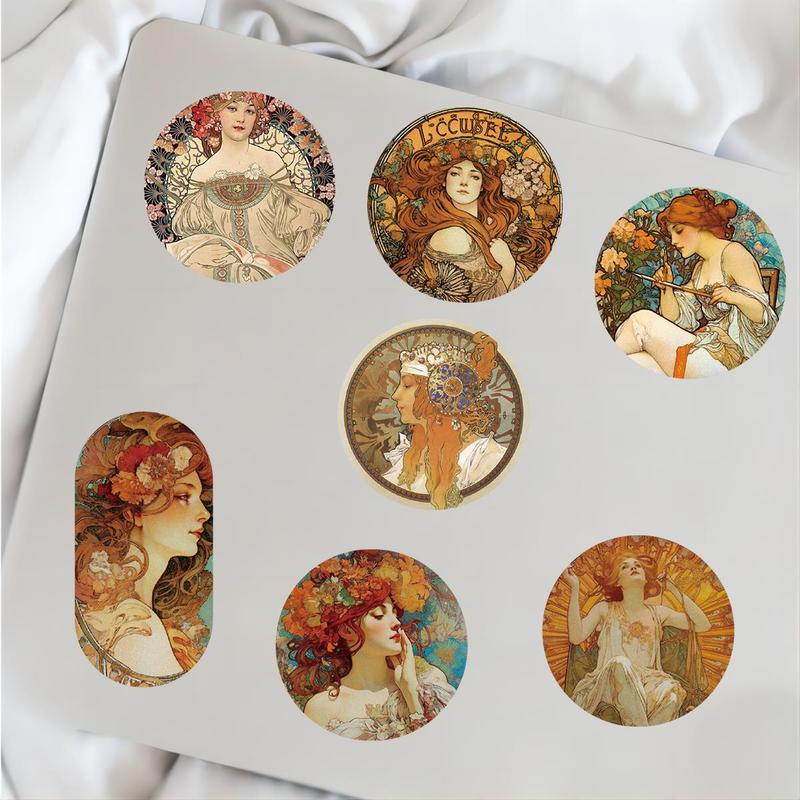 Vintage Art Nouveau Style Sticker, 60pcs set Retro Classic Middle Ages Song Cartoon Funny Sticker, DIY Decorative Sticker for Laptop, Phone, Luggage