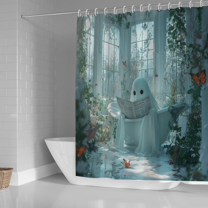 Ghost Pattern Shower Curtain, Waterproof Bathroom Curtain with 12pcs Hooks, Bathroom Decor for Home Hotel Dorm