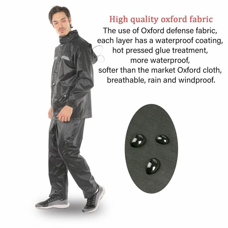 Mens Rain Suits Safety Black Jacket Pants Hooded Waterproof Fishing Raincoat US