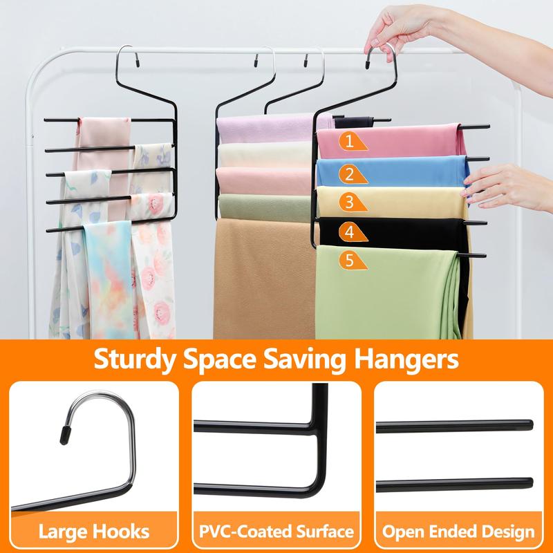 3 Pack Closet-Organizers-and-Storage,5-Tier Closet-Organizer Pants-Hangers-Space-Saving,Dorm Room Essentials for College Students Girls Boys Guys,Non Slip Organization-and-Storage Scarf Jeans Hangers