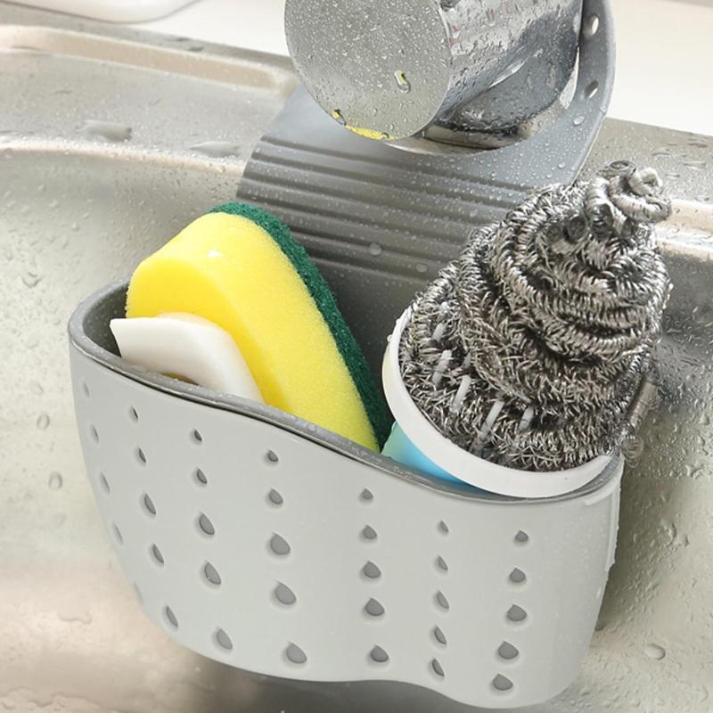 Sink Faucet Drain Storage Basket, 1 Count Adjustable Sink Draining Basket, Kitchen Sink Organizer