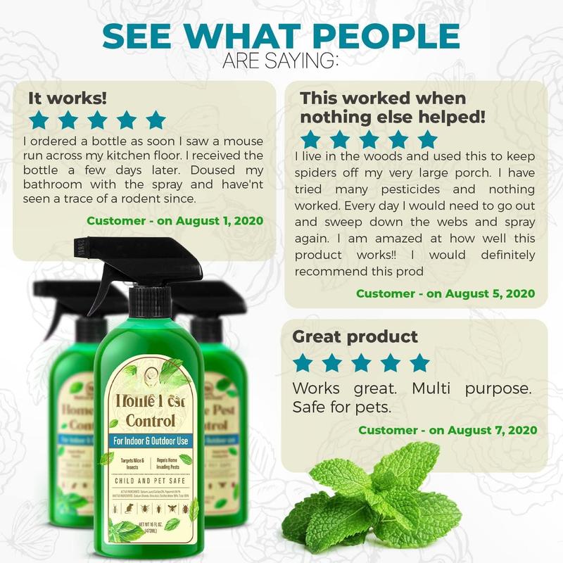 Peppermint Oil Mouse Repellent Spray - Roach Ant Spider Bug Insect Killer - Eco Friendly Pest Control to Repel Mice - Humane Repeller Alternative to Trap