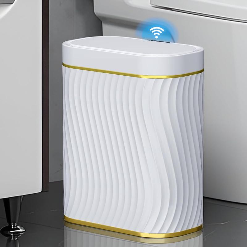 Bathroom Small Trash Can with Automatic Touchless Member, 2.6 Gallon Garbage Can Waterproof Trash Bin Bedroom, Office, RoomGlod White