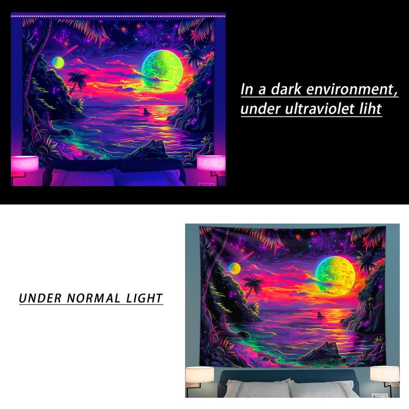 UV Reactive Tapestry, Fantasy Space Planet Landscape Tapestry, Neon Light Effect Fluorescent Tapestry, Bedroom Living Room Home Decoration