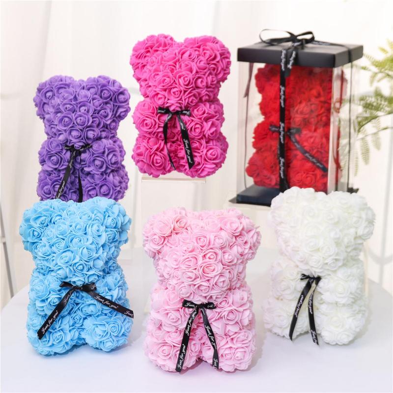 Artificial Rose Bear with Gift Box, 1 Count Romantic Rose Flower Bear, Birthday Gift for Girlfriend & Boyfriend, Home Decoration