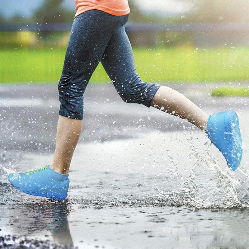 Silicone Waterproof Shoe Covers, Upgrade Reusable Overshoes with Zipper, Resistant Rain Boots Non-Slip Washable Protection for Women, Men (L (Women 7.5-11, Men 6.5-10.5), Blue)