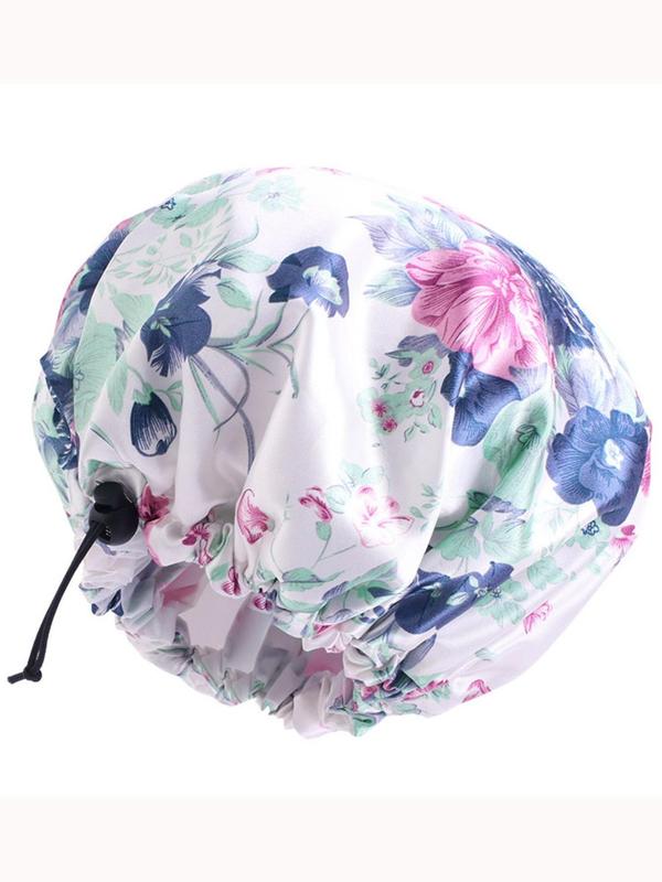 Floral Print Hair Bonnet, Adjustable Hair Bonnet, Waterproof Hair Bonnet for Women, Hair Bonnet for Shower, Bathing, Washing, Drying, Traveling, Camping, Hiking, Swimming