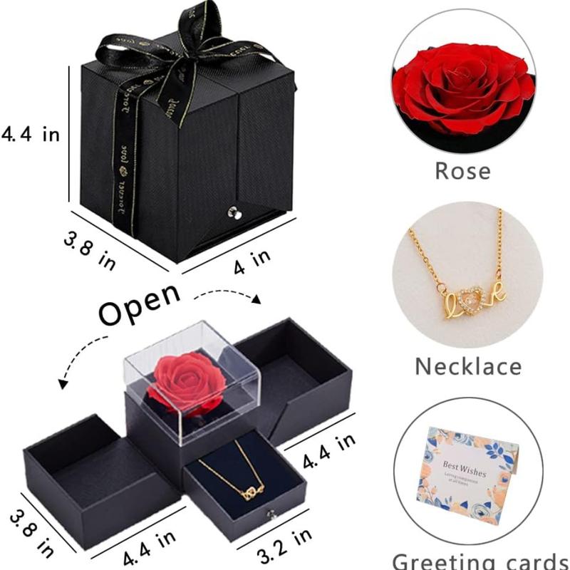 Roses  Artificial Flower - Preserved Red Flowers with Love Necklace for Her -  Valentine's Day, , Thanksgiving, Birthday, Anniversary