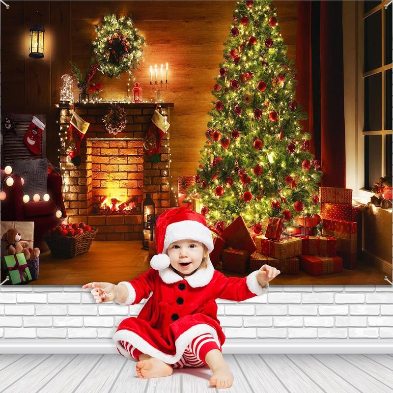 72x43 Inch Christmas Backdrop Xmas Photography Backdrop Winter Snow Christmas Balls Xmas Tree Gift   Family Photo Background  Year Party Decoration Supplies Props (Christmas Tree Style)