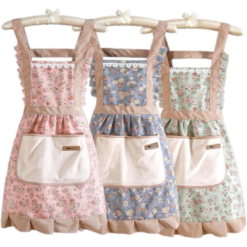 3 Pieces Aprons for Women with Pockets, Floral Kitchen Cooking Aprons,Waterproof Resistant Cotton Apron with Adjustable Strap and Front Pocket for  Kitchen,Cooking,Painting,Baking,Server,Barber